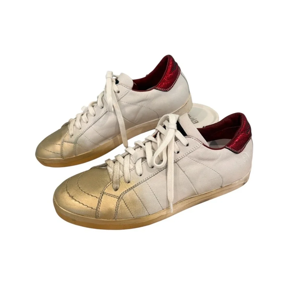 Primabase Forma Sneakers White Gold Red Metallic Distressed Leather Italy 40